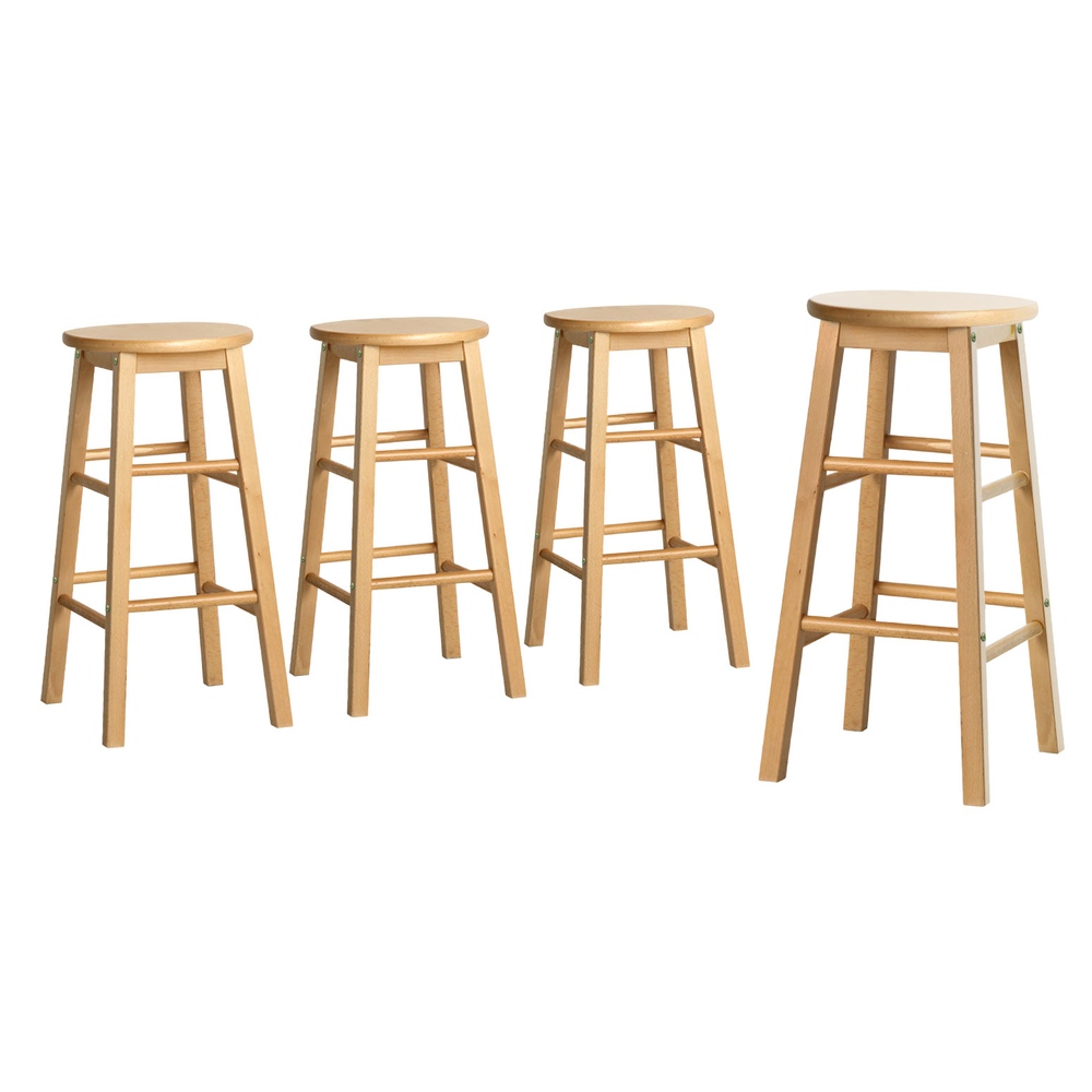 Marley Bar Stool Natural Wood Set 4 Round Seats Footrest