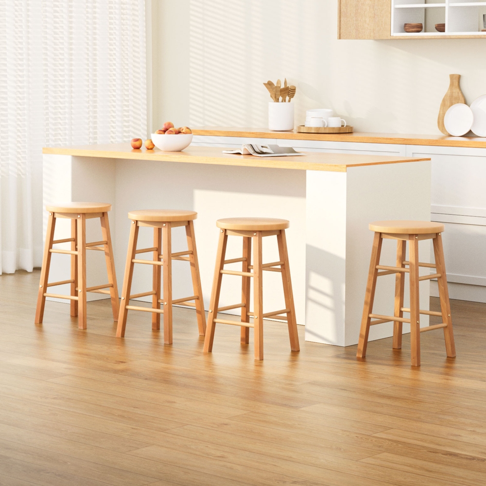 Marley Bar Stool Natural Wood Set of 4 Kitchen Comfort