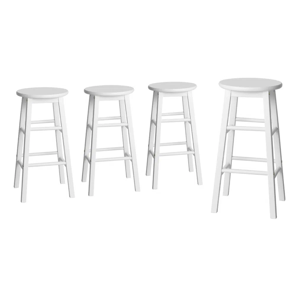 Noa Bar Stool Set, Durable White Wood, Round Seat