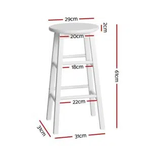 Noa Bar Stool Set, Durable White Wood, 61cm