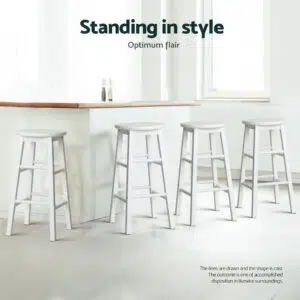 Noa Bar Stool Set, White Wood, Durable, Comfortable