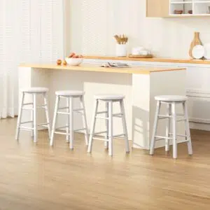 Noa Bar Stool Set, White Wood, Durable, 61cm