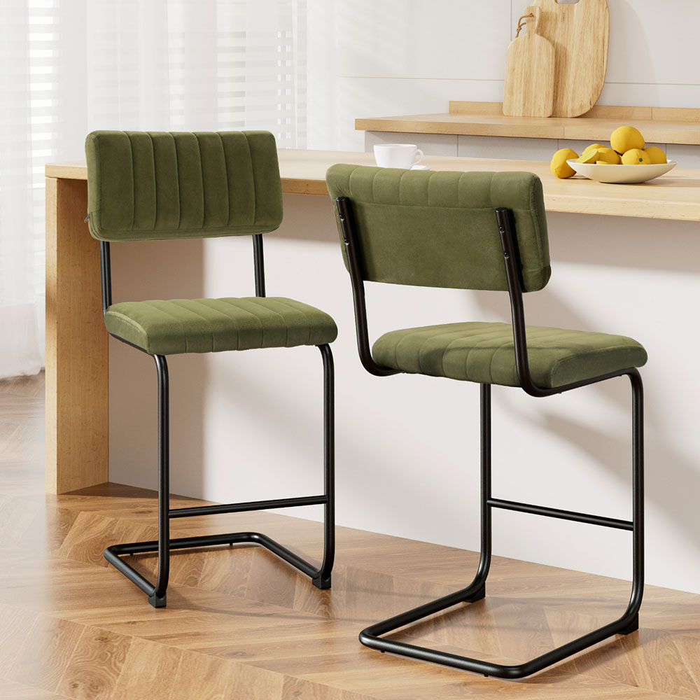 Luxurious Green Velvet Bar Stool Set Comfortable Steel Frame Compact Design