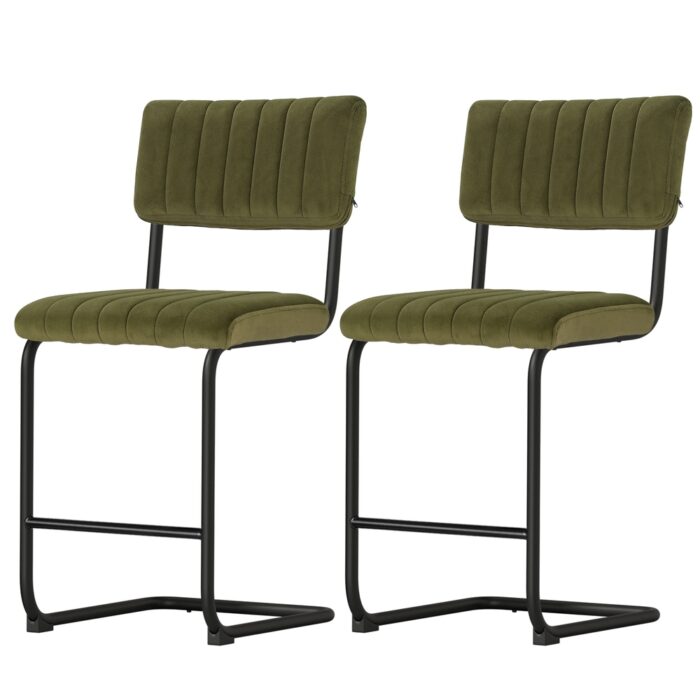 Luxurious Green Velvet Bar Stool Set Comfortable Seat Backrest Compact Design Durable Steel Frame