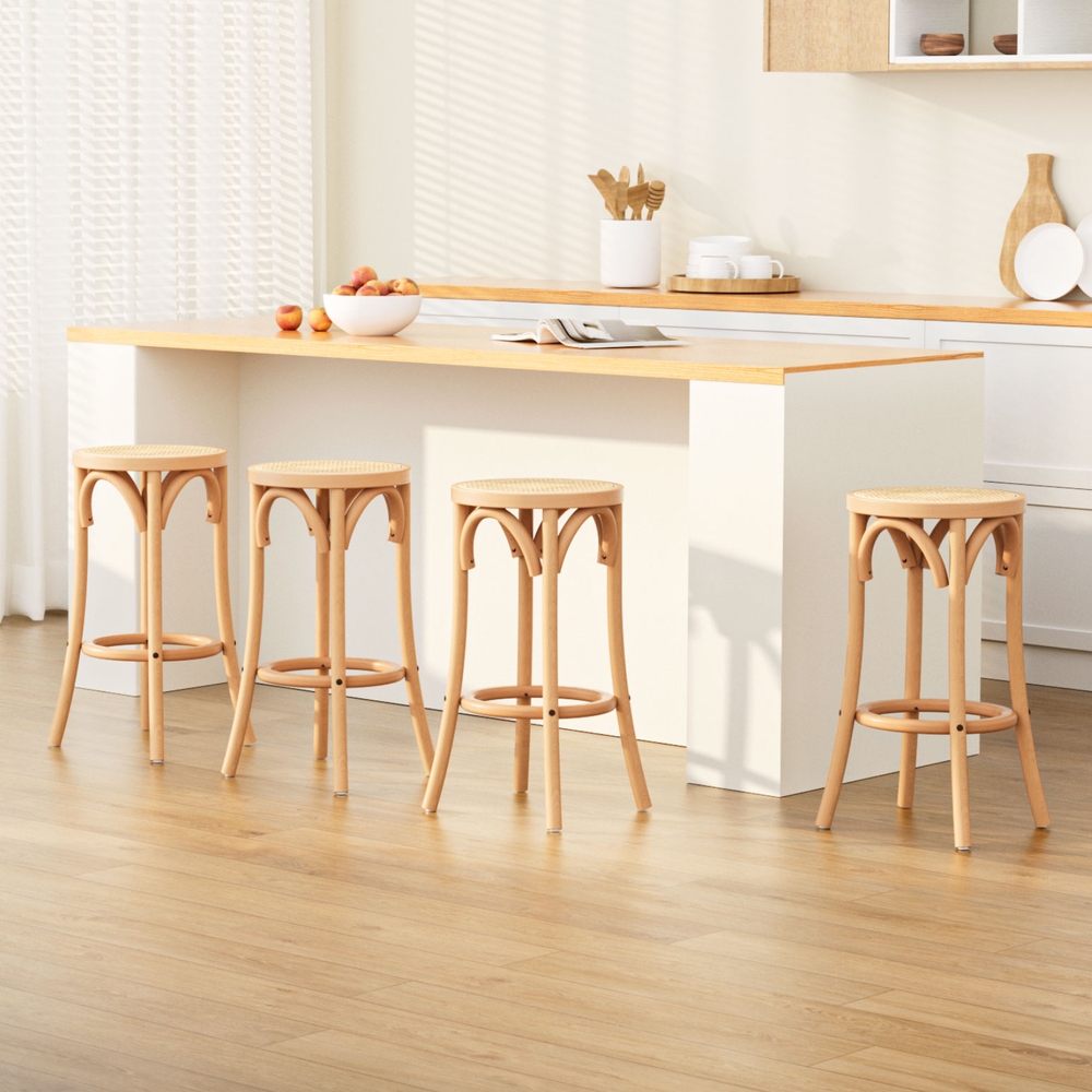 Remy Bar Stool Set, Rattan Seat, Wooden Frame, 65cm, Timeless Style, Easy Assembly