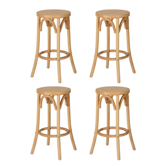 Remy Bar Stool Set, Rattan Seat, Wooden Frame, 65cm, Easy Assembly