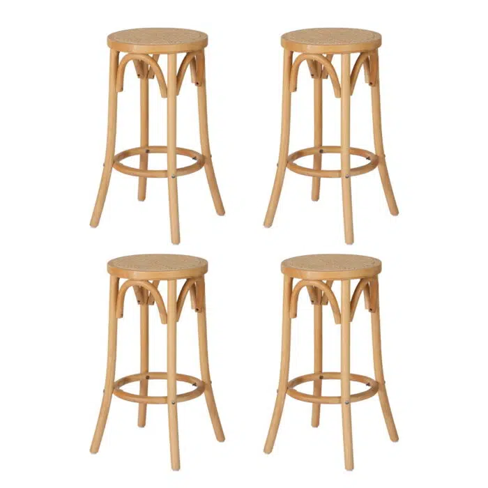 Remy Bar Stool – Rattan Seat Wooden (Set of 4)
