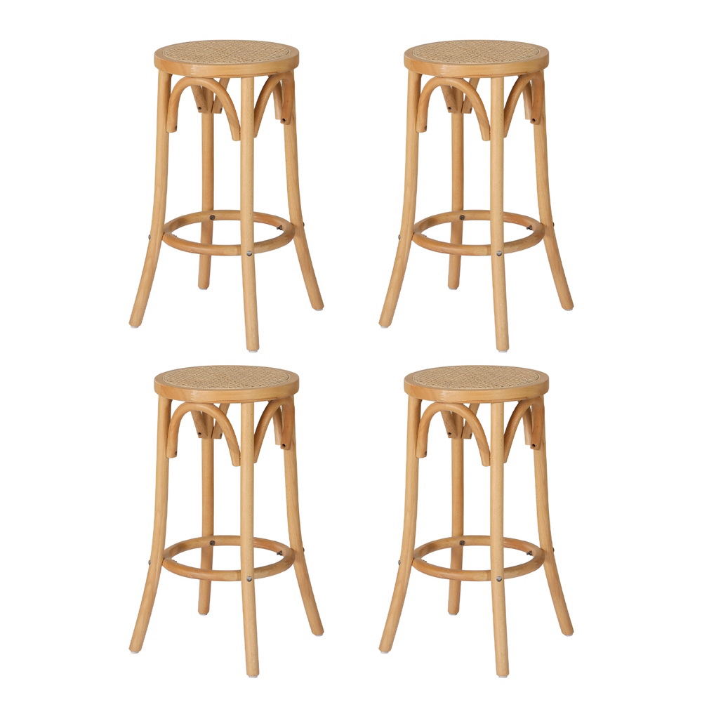 Remy Bar Stool Set, Rattan Seat, Wooden Frame, 65cm, Easy Assembly