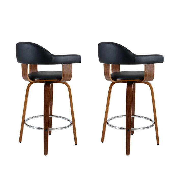 Arden Bar Stool Set, Leather Seat, Wooden Legs, Modern Design