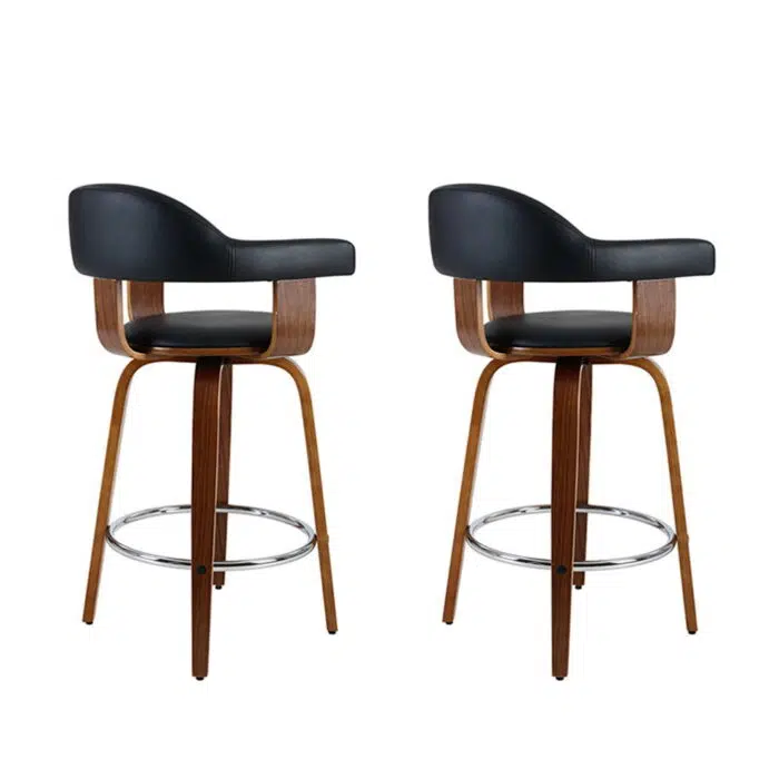 Arden Bar Stool – Leather Seat & Wooden Legs (Set of 2)