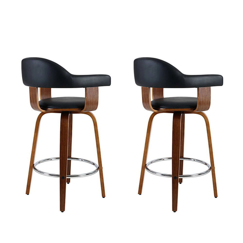 Arden Bar Stool Set, Leather Seat, Wooden Legs, Modern Design