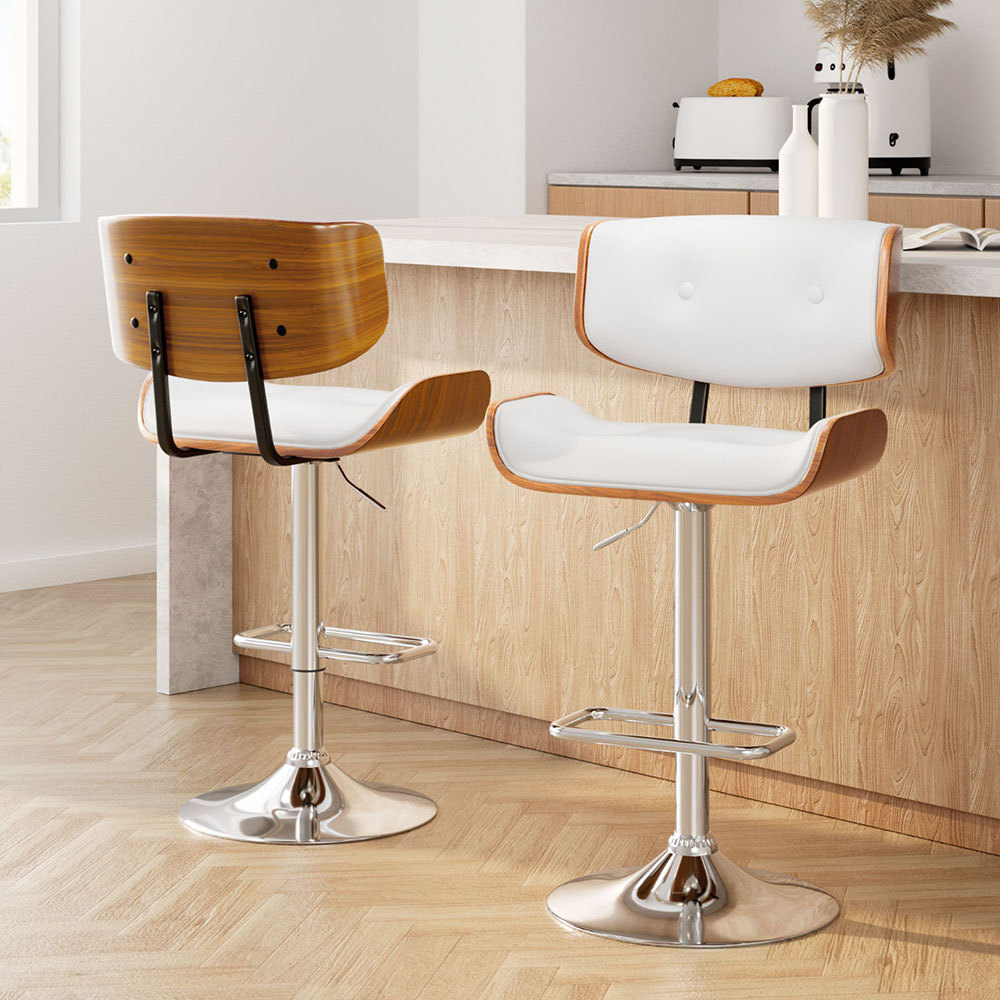 Juno Stool Set: White Leather, Gas Lift, Modern