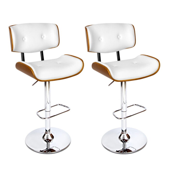 Juno Bar Stool White Leather Gas Lift Set2 Modern Comfort