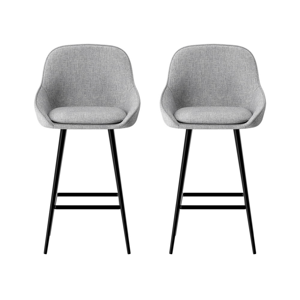 Upholstered Linen Bar Stools, Set of 2, Stylish, Comfortable, Durable Metal Frame, Easy Assembly, Ideal for Home Bars