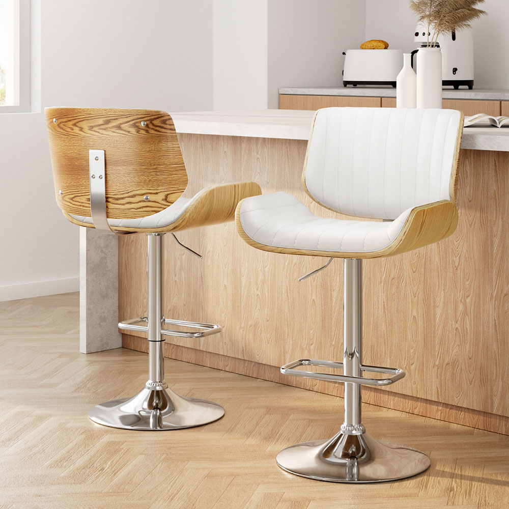 Beau Adjustable Bar Stool Set in Leather, Modern Design