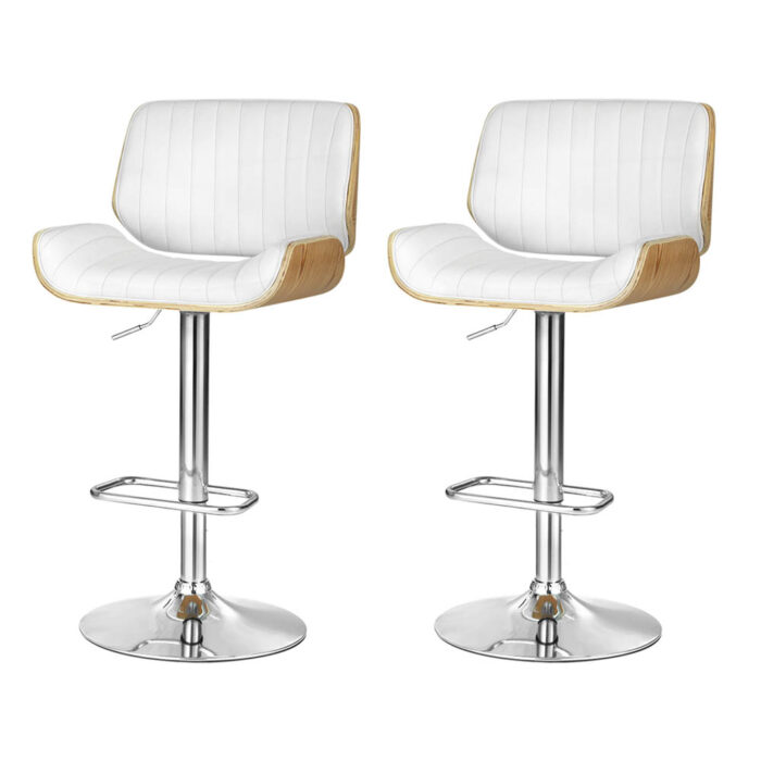 Beau Bar Stools Set of 2 Leather Adjustable Height Stable Base
