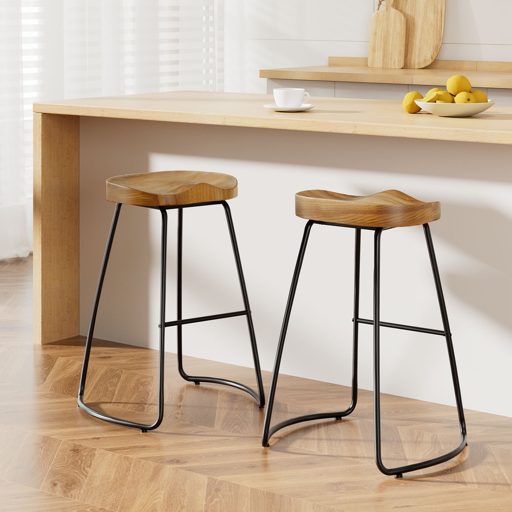 Harper Bar Stools Wooden Tractor Seat 65cm Set of 2