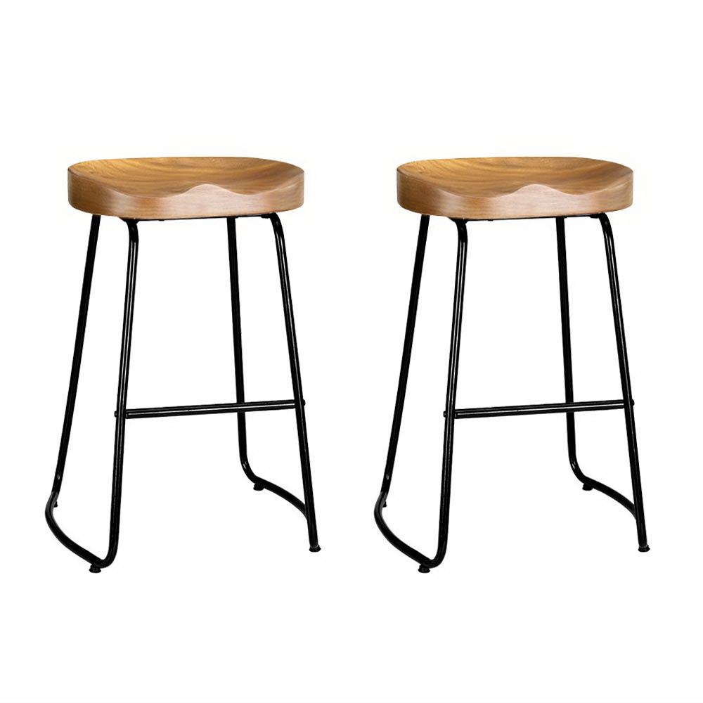 Harper Bar Stools Wooden Tractor Seat 65cm Set 2