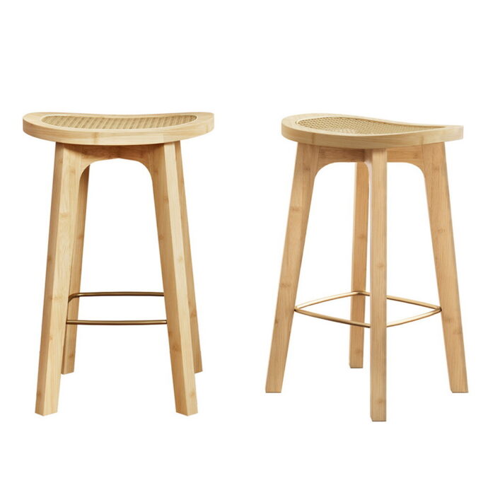 Arlo Bamboo Rattan Bar Stool Set Modern Design