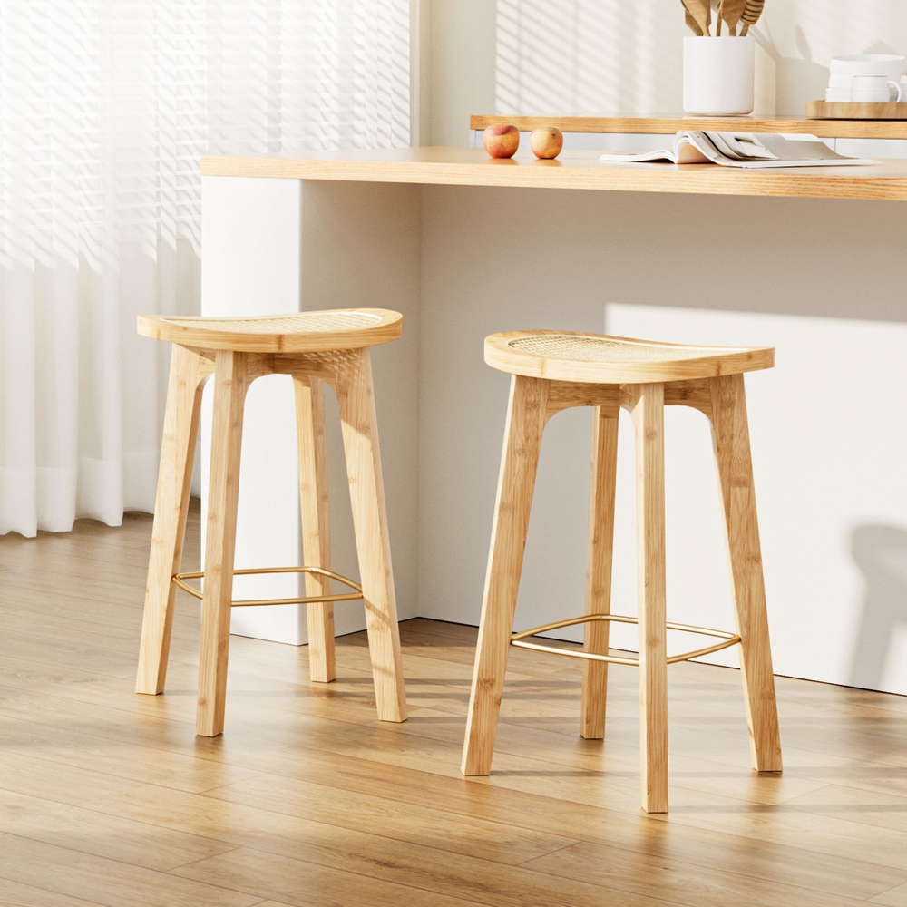Arlo Bamboo Rattan Bar Stool Set Modern Design