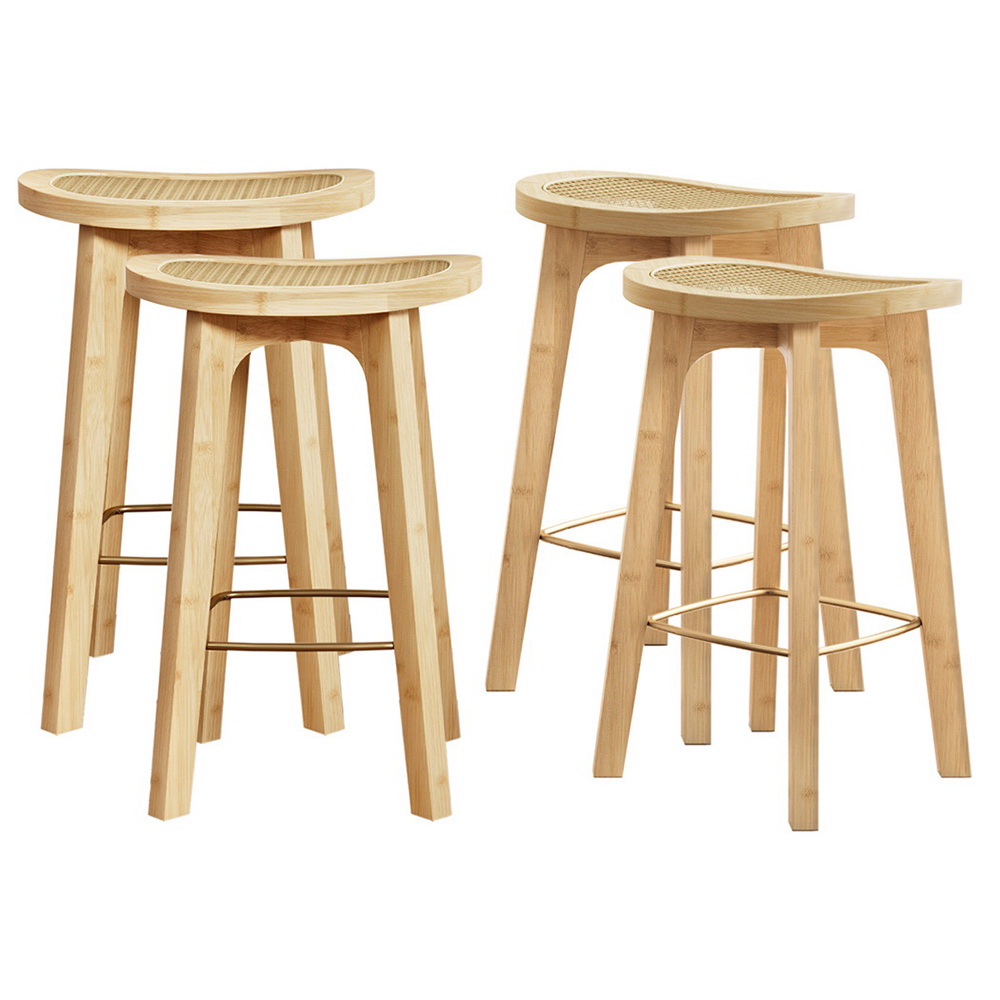 Arlo Bamboo Rattan Bar Stools Set of 4 Natural Durable Comfortable