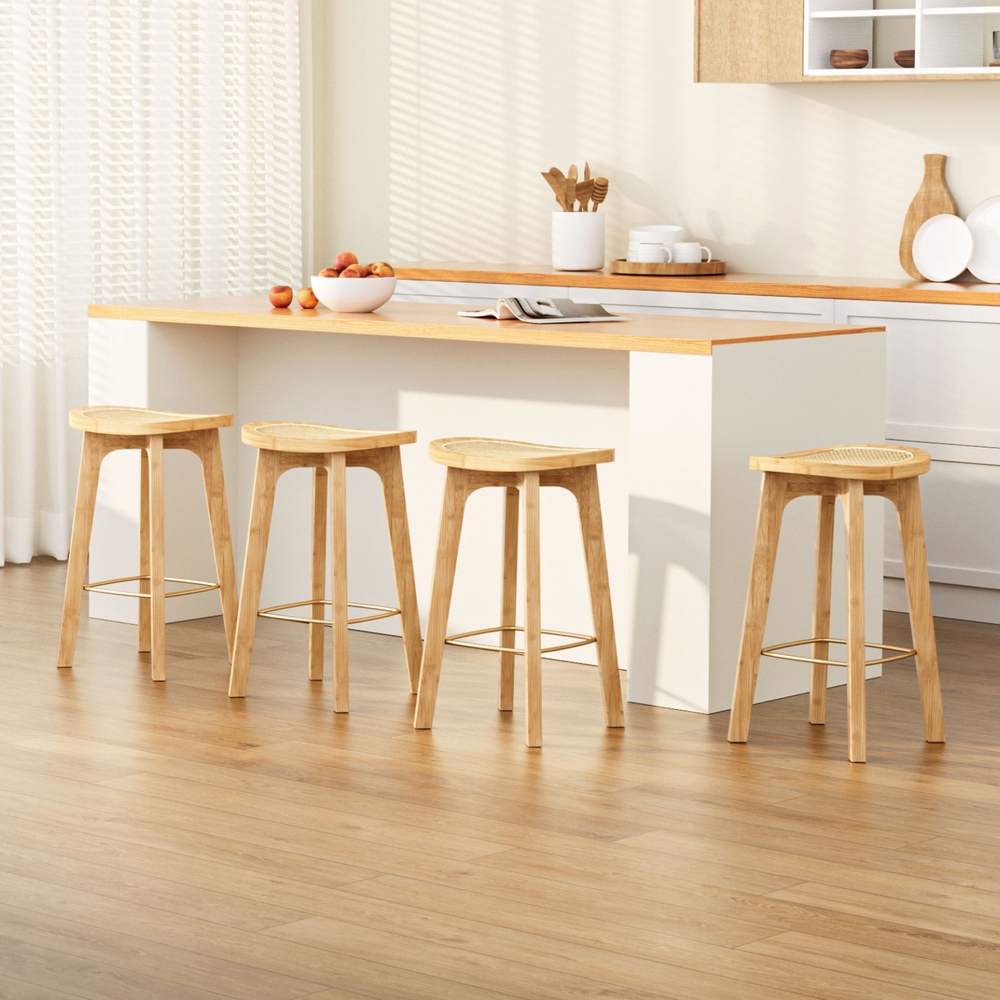 Arlo Bamboo Rattan Bar Stool Set of 4, Durable Natural Style