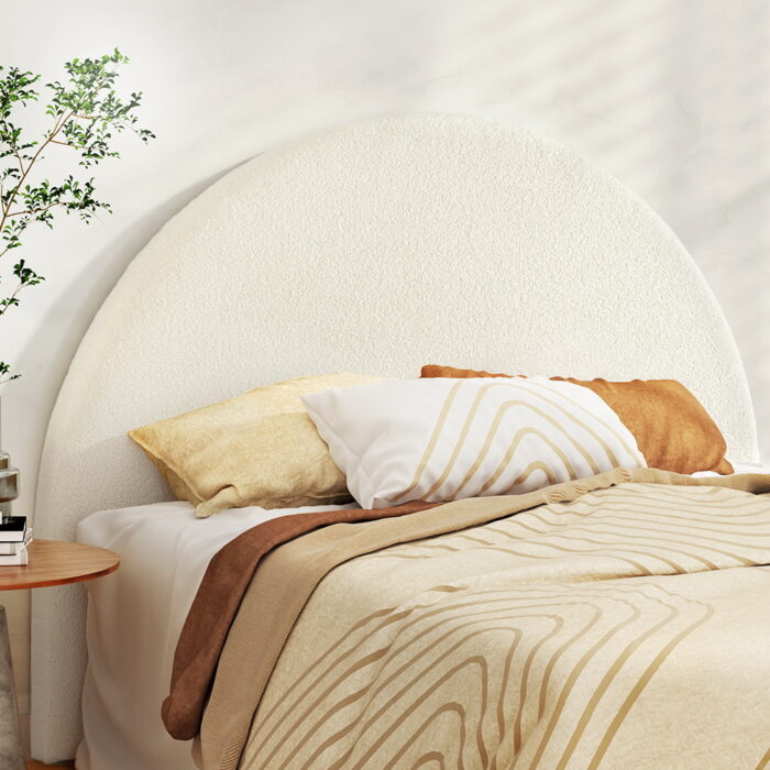 White Queen Bed Head, Boucle Fabric, Modern Elegance