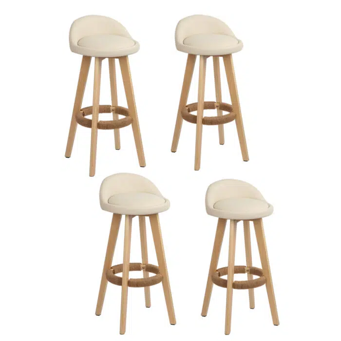 Theo Bar Stool – Leather & Wood Beige (Set of 4)