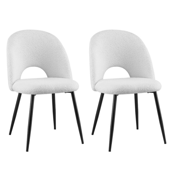 Romi Dining Chair Set Modern White Comfortable Sherpa Fabric