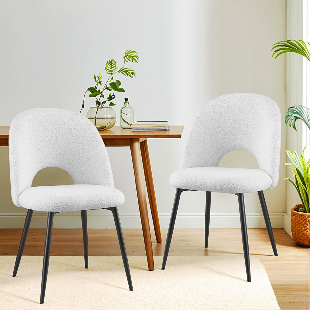 Romi Dining Chair Set Modern White Comfortable Sherpa Fabric