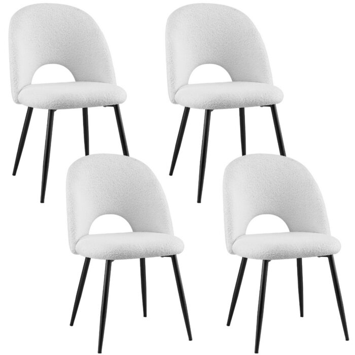 Maeve Dining Chair Set, Sherpa Fabric, Ergonomic, Breathable, White, Modern, Easy Assembly