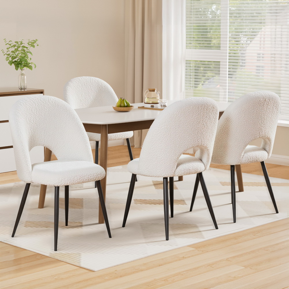 Maeve Dining Chair Set, White Sherpa, Ergonomic, Breathable, Sturdy
