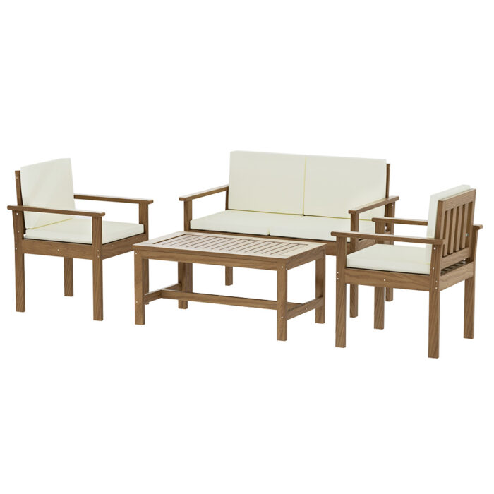 Stylish 4-Piece Wooden Outdoor Sofa Set with Cushions