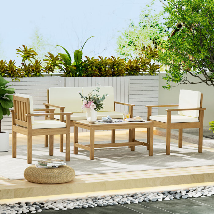 Solana 4pc Outdoor Sofa Set, Wood, Lounge, 4 Seats, Comfortable