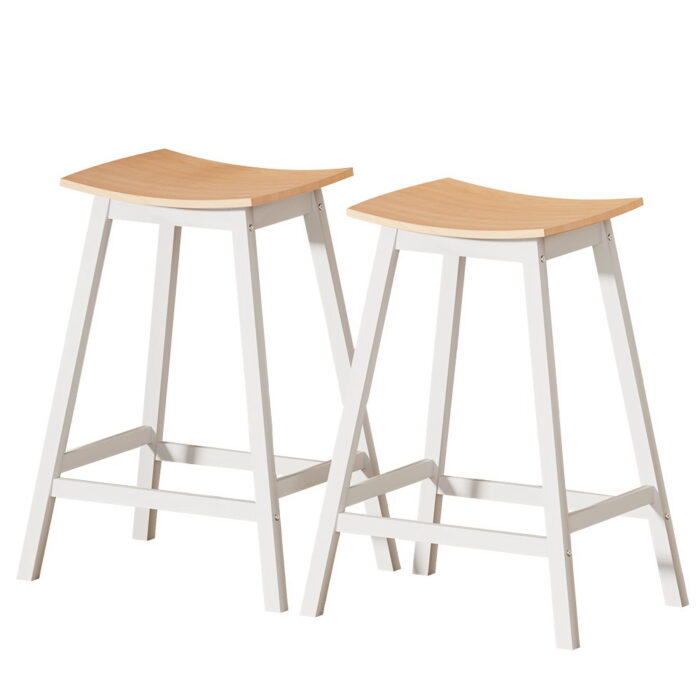 Arden Stool Set: Modern Oak Bar Chairs, Durable Steel Frame, Comfortable Saddle Seat, Easy Assembly