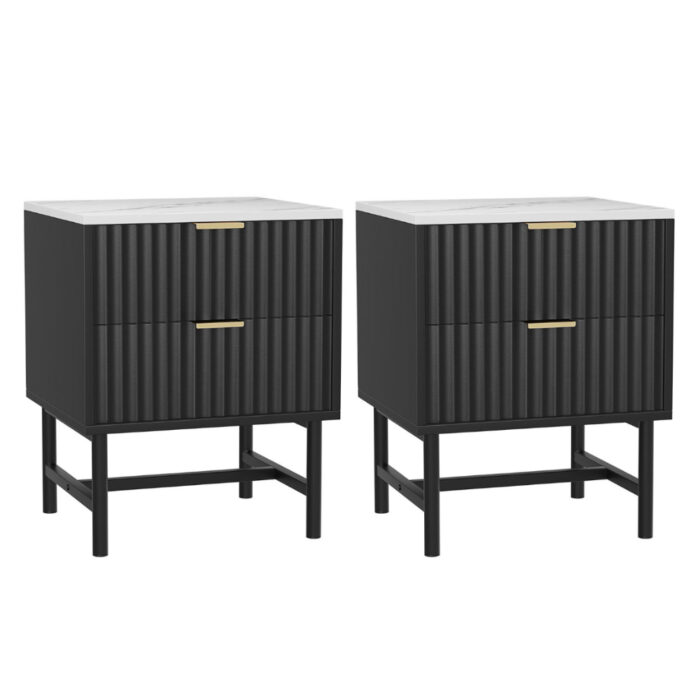 Lark Black Bedside Table Set, 2 Drawers, Durable MDF, Modern Design
