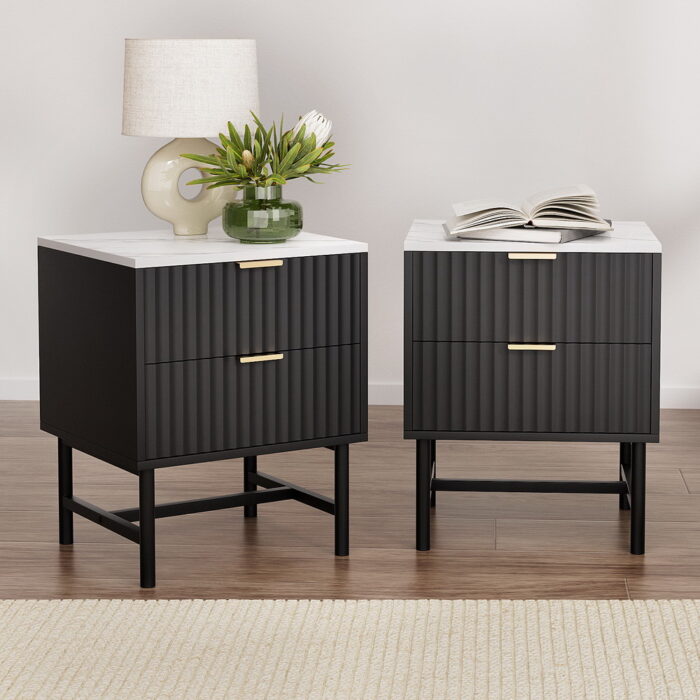 Lark Black Bedside Table 2 Drawer Set Modern卧室 Furniture