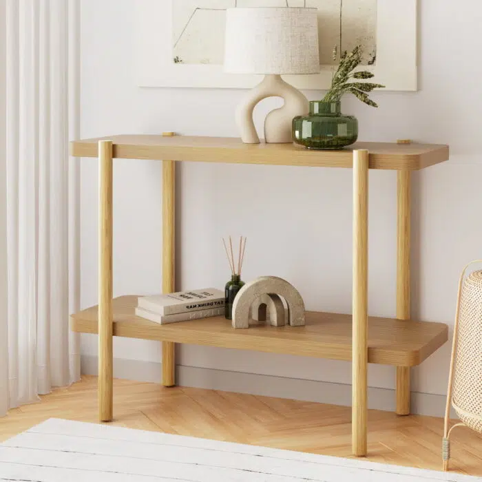 Sora Console Table 2-Tier Pine Wood 92cm Wide Natural Finish