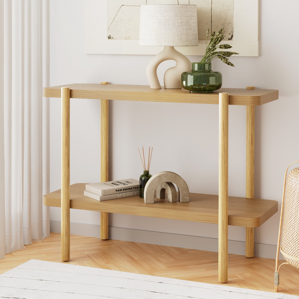 Sora Console Table 2-Tier Pine Wood 92cm Wide Natural Finish
