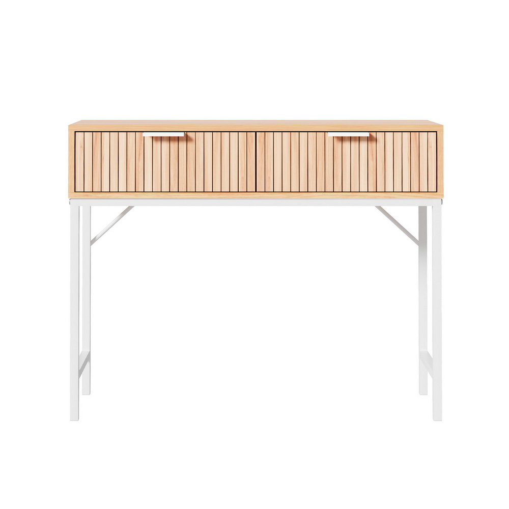 Elegant Fluted Console Table, 2 Drawers, 92cm, Durable MDF, Sleek Melamine Finish