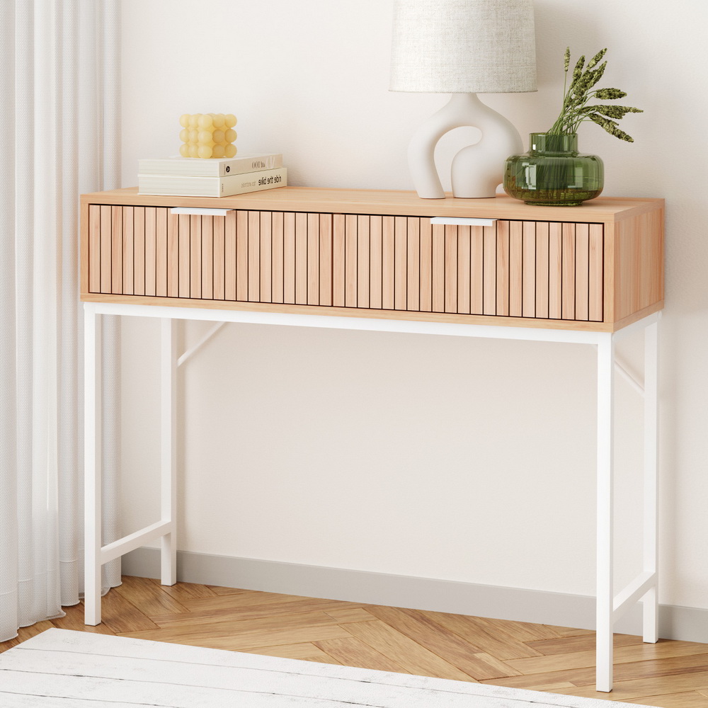 Elegant Fluted Console Table, 2 Drawers, 92cm, Durable MDF, Sleek Finish