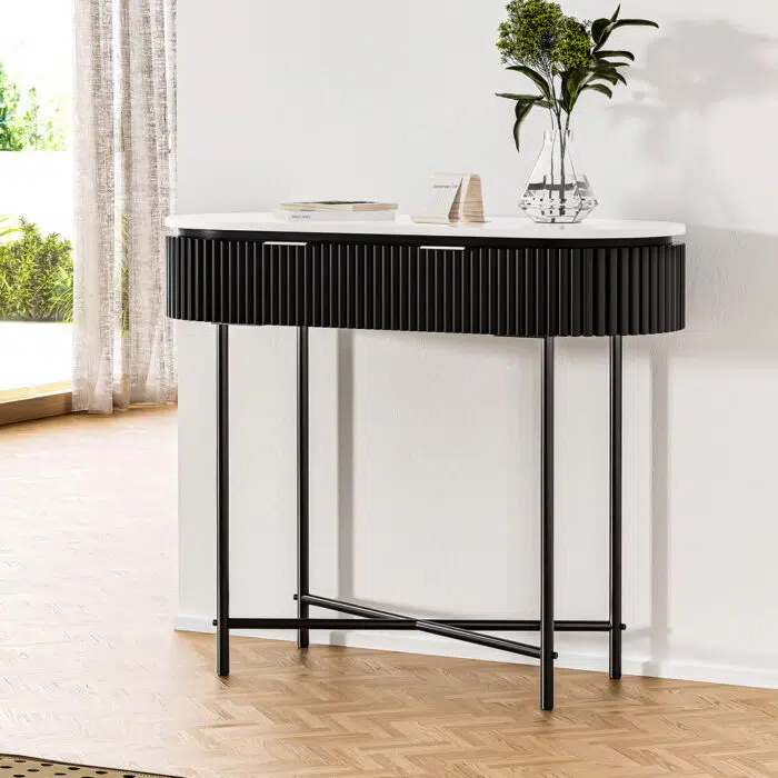 Elegant 100cm Console Table with Dual Drawers, Durable Paulownia Wood, Spacious Storage, Modern Style