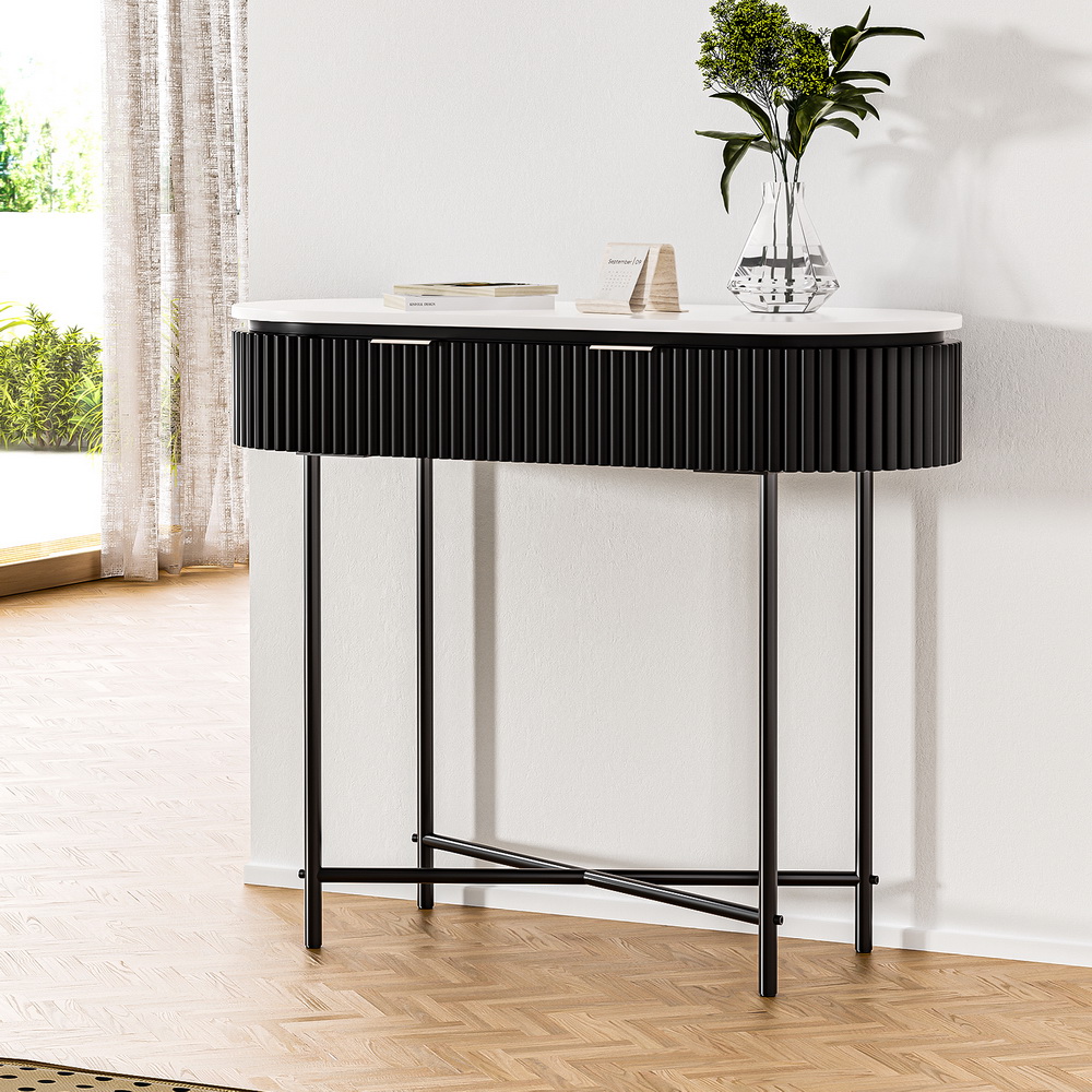 Elegant 100cm Console Table with Dual Drawers, Durable Paulownia Wood, Spacious Storage, Modern Style