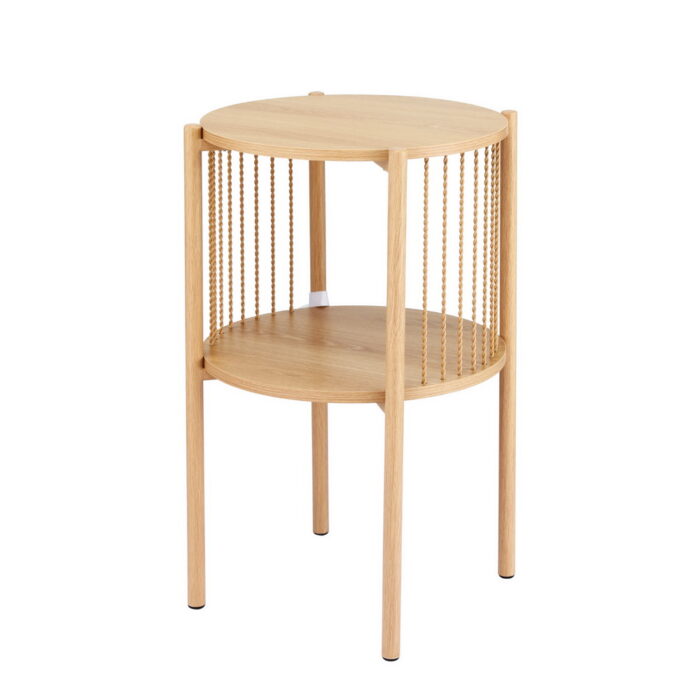 Fynn Round Side Table, Modern Coffee Table with Dual-Tier Storage and Rustic Detailing