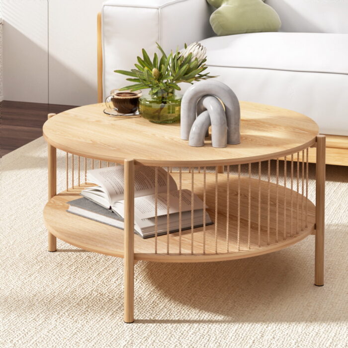 Fynn Coffee Table, Stylish Modern Design, Rustic Accents, Durable MDF Top, Metal Frame, Two-Tier Storage, Stable Base, Easy Assembly, 74x74x41cm