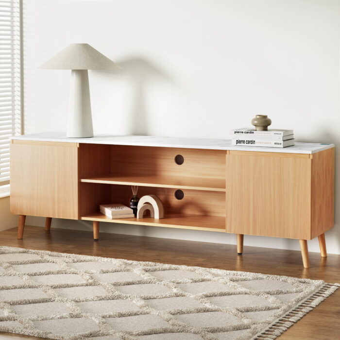 Stylish 180cm TV Cabinet with Storage and Marble Top