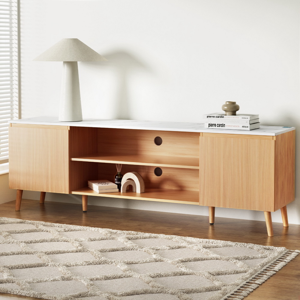 Stylish 180cm TV Cabinet with Storage and Marble Top