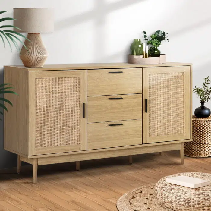 Briony Rattan Buffet Sideboard Oak Coastal Chic Storage