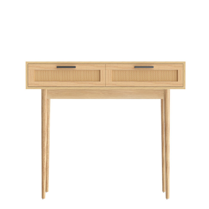 Elegant Trove Console Table with Rattan Drawers