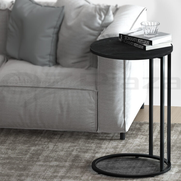 Kara SideTable Round Black Modern Industrial Coffee Table Stable Durable